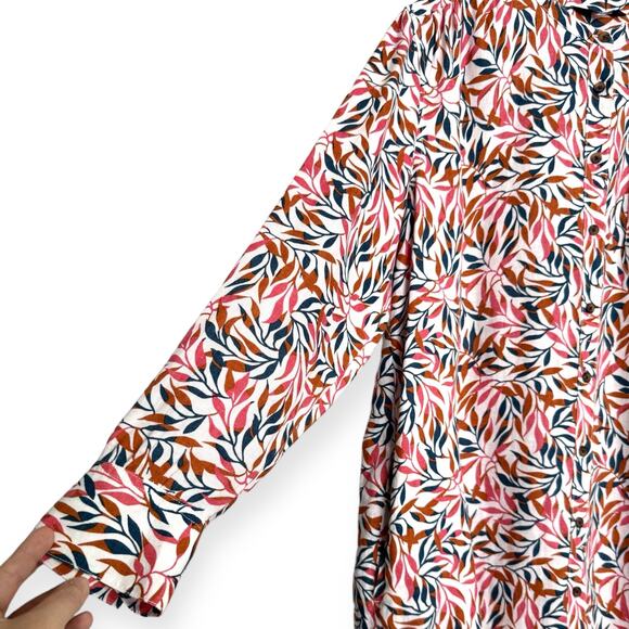 Lands End 100% Linen Ivory Multi Dyed Leaves A Line Long Sleeve Tunic Women's 18 - Picture 7 of 11